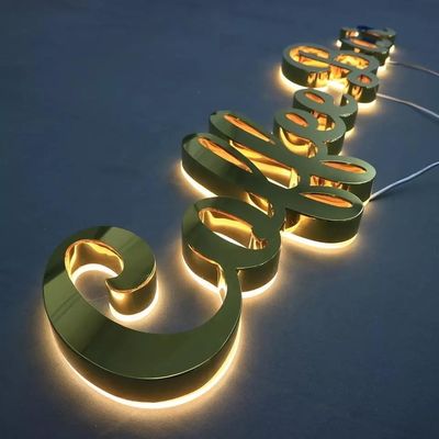 オーダーメイド メタル LED ライト ストライプ 電気 ゴールド ミラー サイン 内外用